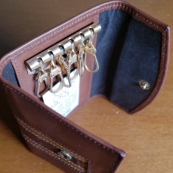 Hugo Bosca Genuine Leather Tri-Fold Pocket Card Wallet 6 Key Loop Holder - Picture 4 of 7